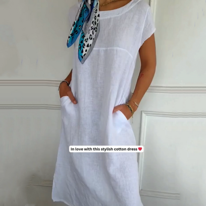 🏖️Soldes d'été 50% de réduction🌼Robe en coton à manches courtes à col rond pour femmes