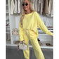 ✨ 2025 La grande braderie de printemps 🧥Top à col rond et pantalon ample de couleur unie 2-PCS👖
