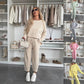 ✨ 2025 La grande braderie de printemps 🧥Top à col rond et pantalon ample de couleur unie 2-PCS👖