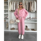 ✨ 2025 La grande braderie de printemps 🧥Top à col rond et pantalon ample de couleur unie 2-PCS👖