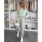 ✨ 2025 La grande braderie de printemps 🧥Top à col rond et pantalon ample de couleur unie 2-PCS👖