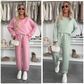 ✨ 2025 La grande braderie de printemps 🧥Top à col rond et pantalon ample de couleur unie 2-PCS👖