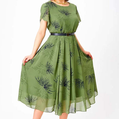 🌸Offres de printemps💐 Femme A-ligne robe midi ceinturée👗