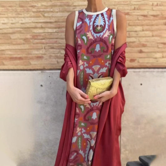 ⏳Spécial limité dans le temps⏰🌺Ensemble robe longue sans manches et couverture pour femmes