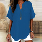 👚 52% DE RÉDUCTION! 🔥 Top Ample à Manches Courtes Tendance – Col en V Cranté, Ourlet Asymétrique & Tissu Léger (5 Couleurs, S–2XL) 🌸