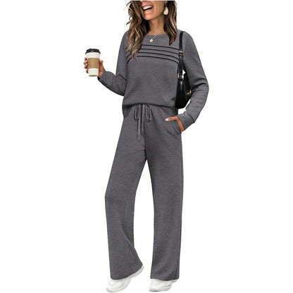 ⏳Offre spéciale à durée limitée⏰✨ Ensemble Femme Confort – Haut Ras du Cou & Pantalon à Cordon 👕👖