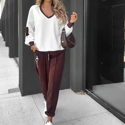 🍁✨LIVRAISON GRATUITE✨ Ensemble sweat à capuche et pantalon de jogging à blocs de couleurs