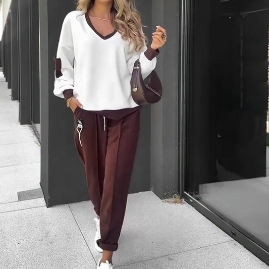 🍁✨LIVRAISON GRATUITE✨ Ensemble sweat à capuche et pantalon de jogging à blocs de couleurs