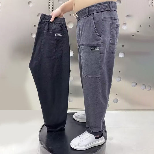 Pantalon Élastique en Jeans avec Cordon de Serrage et Six Poches pour Homme