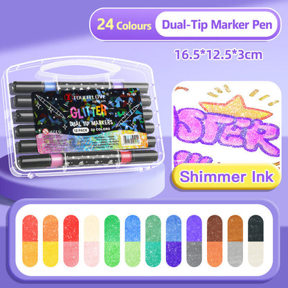 🔥🎨Prix spécial de la semaine : 23.9€!!✨Marqueurs pinceaux à effet pailleté🥇 : Créez des œuvres scintillantes en toute fluidité 🥳(🌈24 à 120 couleurs | Écriture fluide sans bouchage | Ne traverse pas le papier📝)