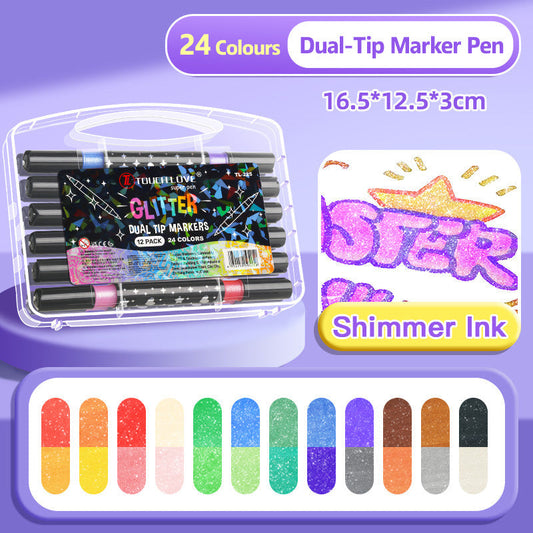 🔥🎨Prix spécial de la semaine : 23.9€!!✨Marqueurs pinceaux à effet pailleté🥇 : Créez des œuvres scintillantes en toute fluidité 🥳(🌈24 à 120 couleurs | Écriture fluide sans bouchage | Ne traverse pas le papier📝)
