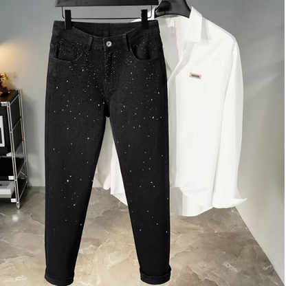 👖 Offre spéciale soldes à -60 % ! ✨ Jean slim noir orné de strass - Confort extensible, style éblouissant 💎🖤