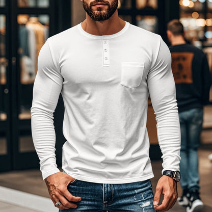⚡Offre flash Black Friday ! T-shirt à manches longues slim fit Henley pour homme 🔥50 % de réduction immédiate, le roi du rapport qualité-prix !