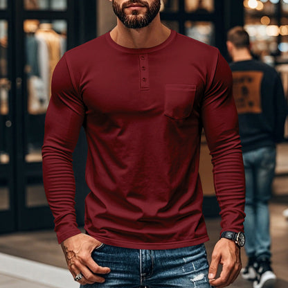 ⚡Offre flash Black Friday ! T-shirt à manches longues slim fit Henley pour homme 🔥50 % de réduction immédiate, le roi du rapport qualité-prix !