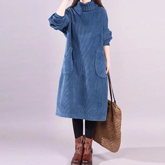 📢📢50 % de réduction !!!🎅👗 Robe Longue Femme en Velours Côtelé - Coupe Ample & Col Haut | Confort Douillet Absolu, Livraison Rapide 📦🍂