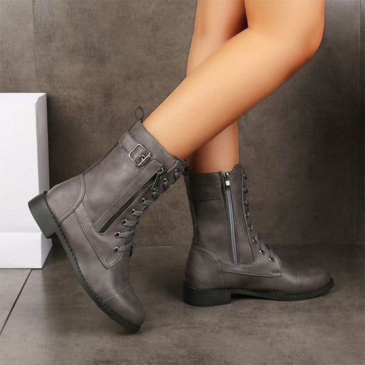 🔥2025 Soldes exceptionnels 50 % de réduction😍Bottes vintage à bout rond et fermeture éclair latérale👢