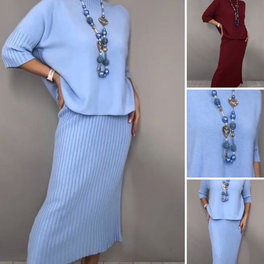 🔈🔈50% de réduction⏰Ensemble 2 pièces pull en maille élégant et jupe midi👚👗
