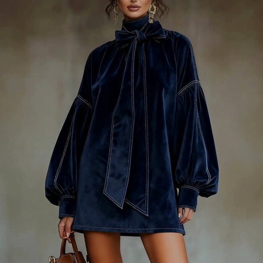 📢📢 Nouvel An 60 % DE RÉDUCTION !! ⏰ Élégante mini-robe à manches lanternes et nœud💃