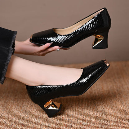 💎Promotion sur les nouveautés 2026 — 52 % de réduction💃👠Escarpins à talons carrés en imprimé serpent pour femme — bout carré, détails métalliques✨