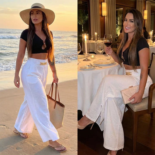 👖 60% DE RÉDUCTION ! ✨ Pantalon Taille Haute à Jambes Larges pour Femme – Avec Ceinture Décorative, Coupe Flatteuse & Style Urbain 🏙️