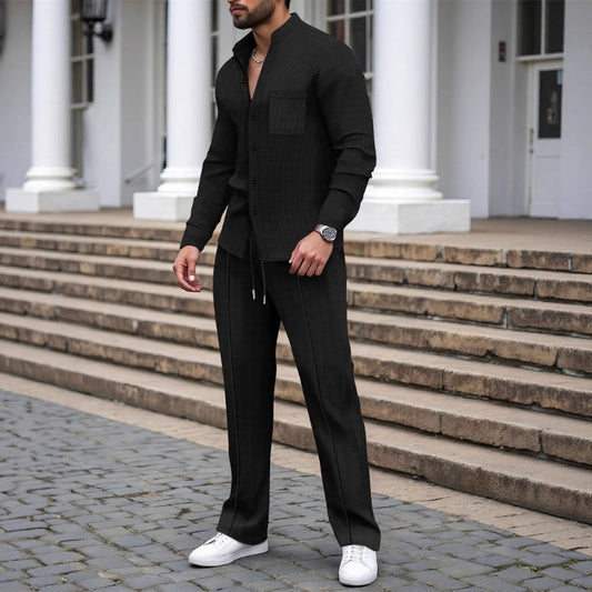 📢📢60 % DE RÉDUCTION !! ⏰ Ensemble deux pièces pour homme — Chemise + pantalon chino 🍂 Confectionné dans un tissu texturé pour un confort respirant et une élégance qui dure toute la journée ! 👔🌿