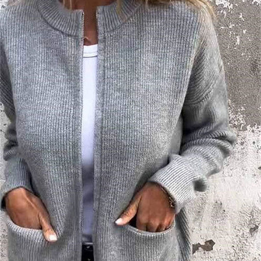 📢 60 % DE RÉDUCTION !! ⏰ Cardigan zippé en maille pour femme💃 — Doux, confortable et polyvalent, disponible jusqu'à la taille 4XL !🌸