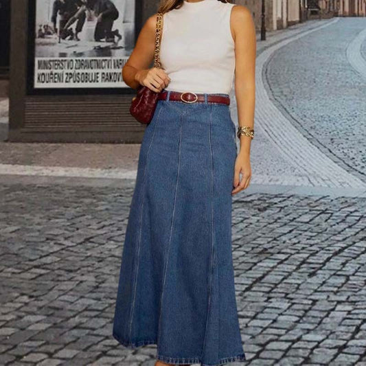 🎁Nouveautés 2026——59% DE RÉDUCTION💥 Jupe longue en denim pour femme, taille haute et coupe trapèze