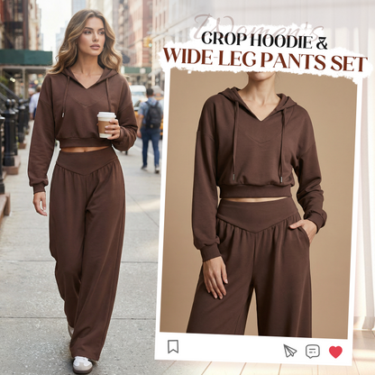 📢📢54 % de réduction !! ⏰Ensemble sweat à capuche court et pantalon large pour femme💃
