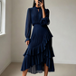 💎 60% DE RÉDUCTION! 💎Robe Midi Plissée pour Femme avec Volants & Encolure en Trou de Serrure – Détails Féminins, Tissu Léger & Look Romantique 💃