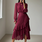 💎 60% DE RÉDUCTION! 💎Robe Midi Plissée pour Femme avec Volants & Encolure en Trou de Serrure – Détails Féminins, Tissu Léger & Look Romantique 💃