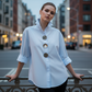 💎 57% DE RÉDUCTION – TEMPS LIMITÉ ! 💎 Chemise Oversize pour Femme avec Boutons Décoratifs – Col Montant, Ourlet Courbé & Polyester Anti-Froissement 👚✨