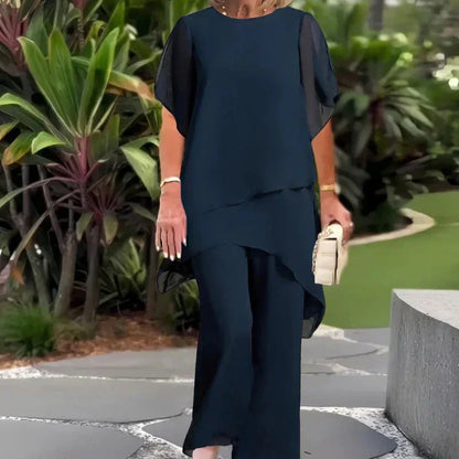 💎 53% DE RÉDUCTION ! 💎 Deux-pièces Femme – Top Asymétrique Élégant & Pantalon à Jambes Larges, Tissu Doux et Respirant pour Printemps & Vacances 🌸👗