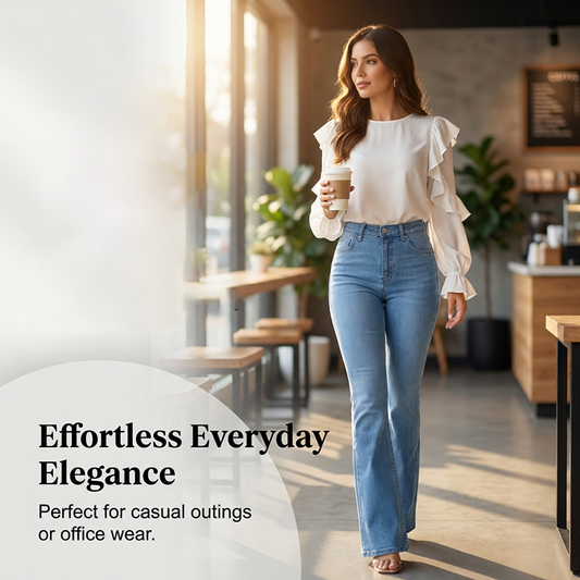 👖 51 % DE RÉDUCTION ! 💙 Jean stretch taille haute évasé pour femme – Coupe confortable, style rétro et tissu extensible 🌸