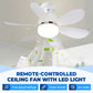 🌬️🏠 DERNIER JOUR 55% ! Ventilateur Plafond 2-en-1 avec LED – 3 Couleurs de Lumière, 4 Vitesses, Télécommande, Installation Facile, Parfait pour Petites Pièces 💡