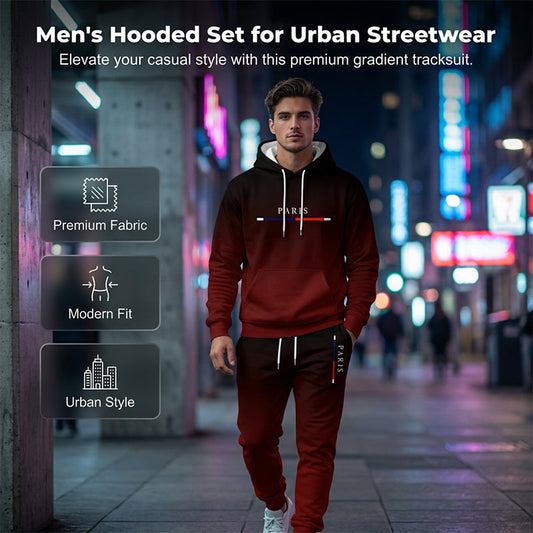 💎 -55% sur Ensemble de Survêtement Dégradé pour Homme！💎 Design Fondu Noir-Rouge, Sweat à Capuche & Pantalon de Jogging pour Sport & Style Urbain✨