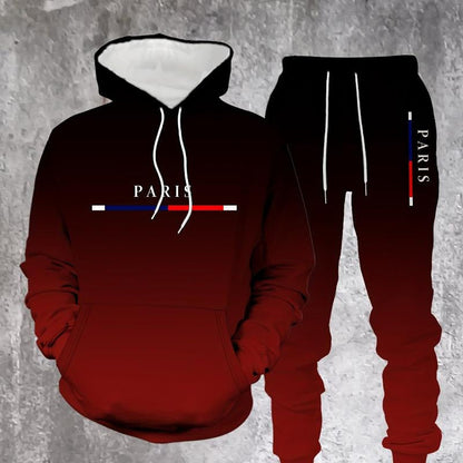 💎 -55% sur Ensemble de Survêtement Dégradé pour Homme！💎 Design Fondu Noir-Rouge, Sweat à Capuche & Pantalon de Jogging pour Sport & Style Urbain✨