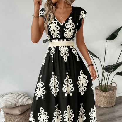 🎑55 % de réduction ✨Robe longue fluide à col en V et imprimé baroque pour femme