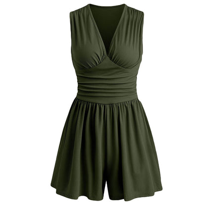 👗 50 % DE RÉDUCTION EN CE MOMENT ! 💐 Combinaison sans manches à col en V et taille froncée pour femme 🏖️