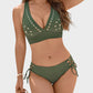💖DERNIER JOUR DE SOLDES : 50 % DE RÉDUCTION💕Ensemble bikini deux pièces à ficelles et col en V Petal Hollow