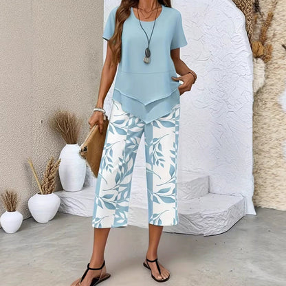 ✨🔥💙 PROMO -52% ! Ensemble Décontracté 2 Pièces – Haut Long Superposé & Pantalon Large, Tissu Respirant (4 Couleurs, S-5XL)