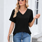 👕✨🌸T-shirt Décontracté à Manches Courtes et Col en V pour Femme – Tissu Polyester Premium, Coupe Détendue (8 Couleurs, S-2XL)