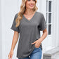 👕✨🌸T-shirt Décontracté à Manches Courtes et Col en V pour Femme – Tissu Polyester Premium, Coupe Détendue (8 Couleurs, S-2XL)