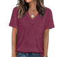 👕✨🌸T-shirt Décontracté à Manches Courtes et Col en V pour Femme – Tissu Polyester Premium, Coupe Détendue (8 Couleurs, S-2XL)