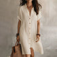 🌸 Robe courte boutonnée en coton et lin pour femme ✨ Un indispensable de votre nouvelle garde-robe