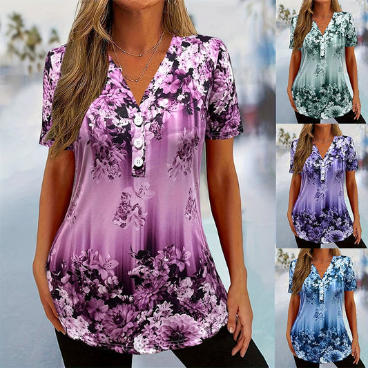 🌸 OFFRE LIMITÉE : -52 % ! ✨ Haut à manches courtes floral pour femme – Coupe ample douce, respirante et polyvalente 👕