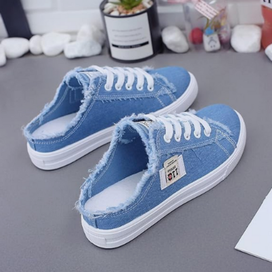👟 50 % DE RÉDUCTION ! 👖 Baskets-mules en denim pour femme – Faciles à enfiler, semelle confortable et parfaites pour un look estival décontracté ☀️