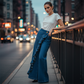👖 OFFRE EXCLUSIVE : 60% DE RÉDUCTION ! 💃 Pantalon Denim Large à Volants Asymétriques – Coupe Taille Haute, Style Bohème & Tissu de Qualité 🌸
