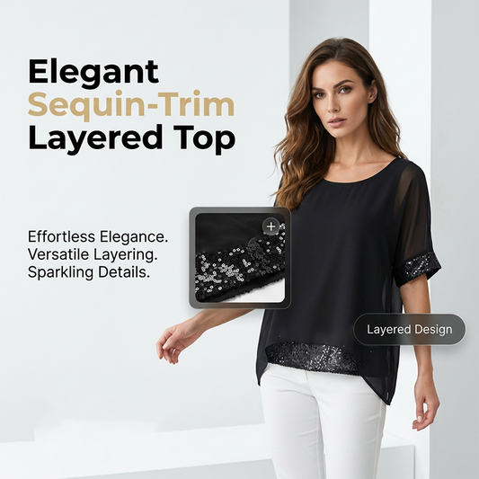 👚✨✈️ PROMO -54% ! Haut Décontracté à Col Rond pour Femme – Tissu Doux, Paillettes & 2 Couleurs (S-3XL)