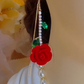 🌹✨💎 PROMO -53% ! Boucles d'Oreilles Rose Rouge avec Tige en Cristal – Style Threader, Micro-Incrustation & Design Romantique (Or avec Vert)