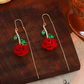 🌹✨💎 PROMO -53% ! Boucles d'Oreilles Rose Rouge avec Tige en Cristal – Style Threader, Micro-Incrustation & Design Romantique (Or avec Vert)